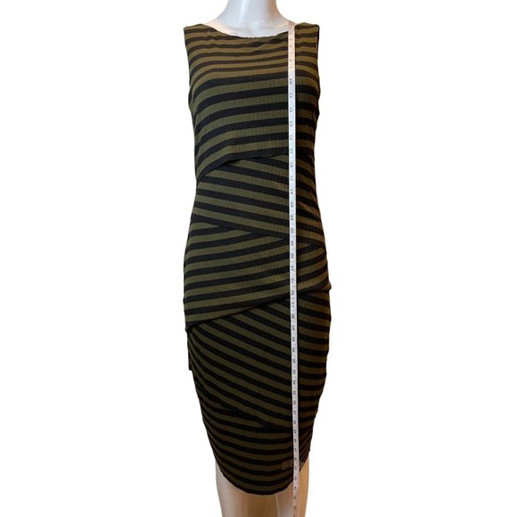 Bailey/44 Womens Bodycon Column Dress Striped EVE 1275 Olive Black Size Medium - Picture 3 of 7